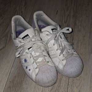 Adidas White Sneakers with Purple Accents